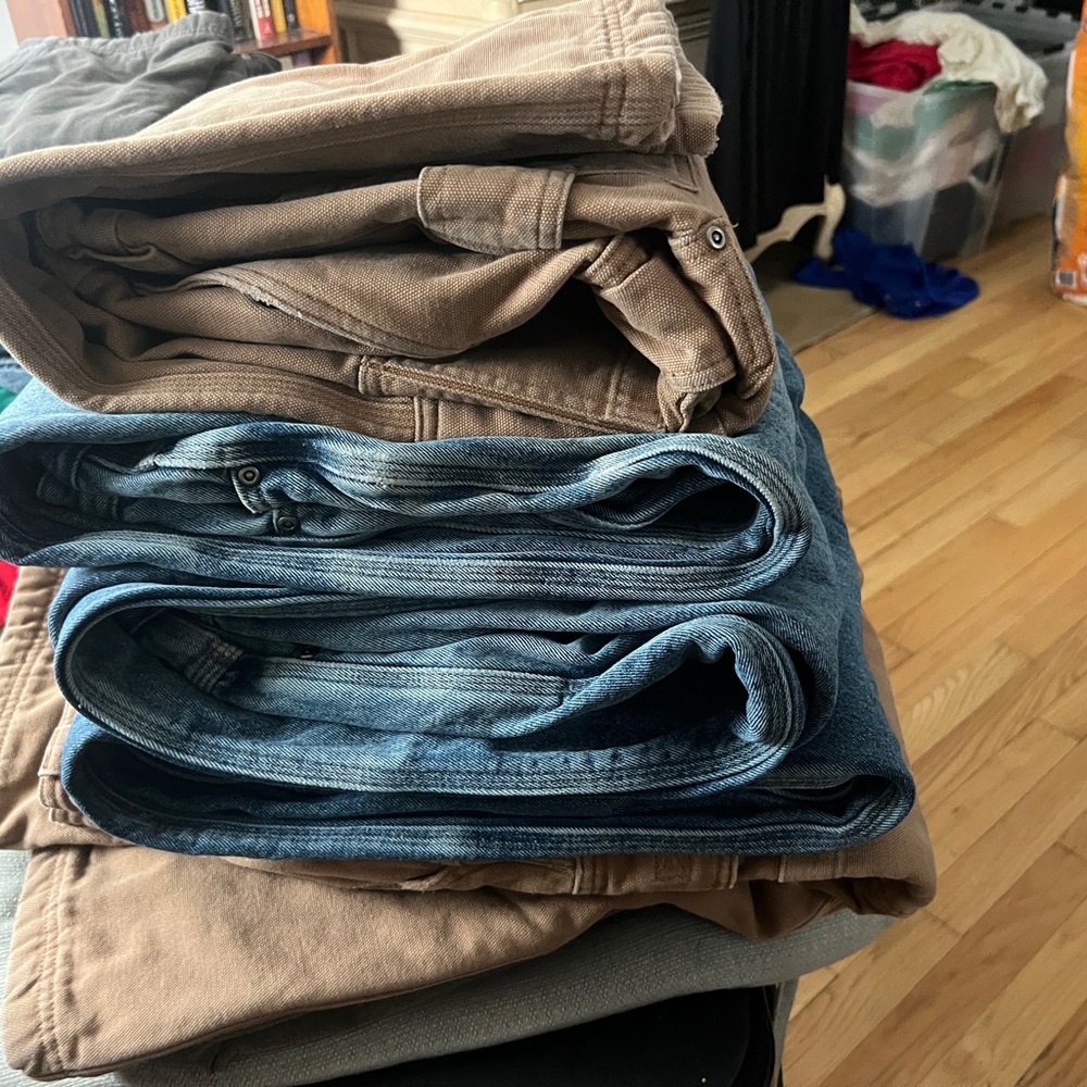 Duluth Trading Co Relaxed Fit Jeans in Blue and Brown. 5 pairs